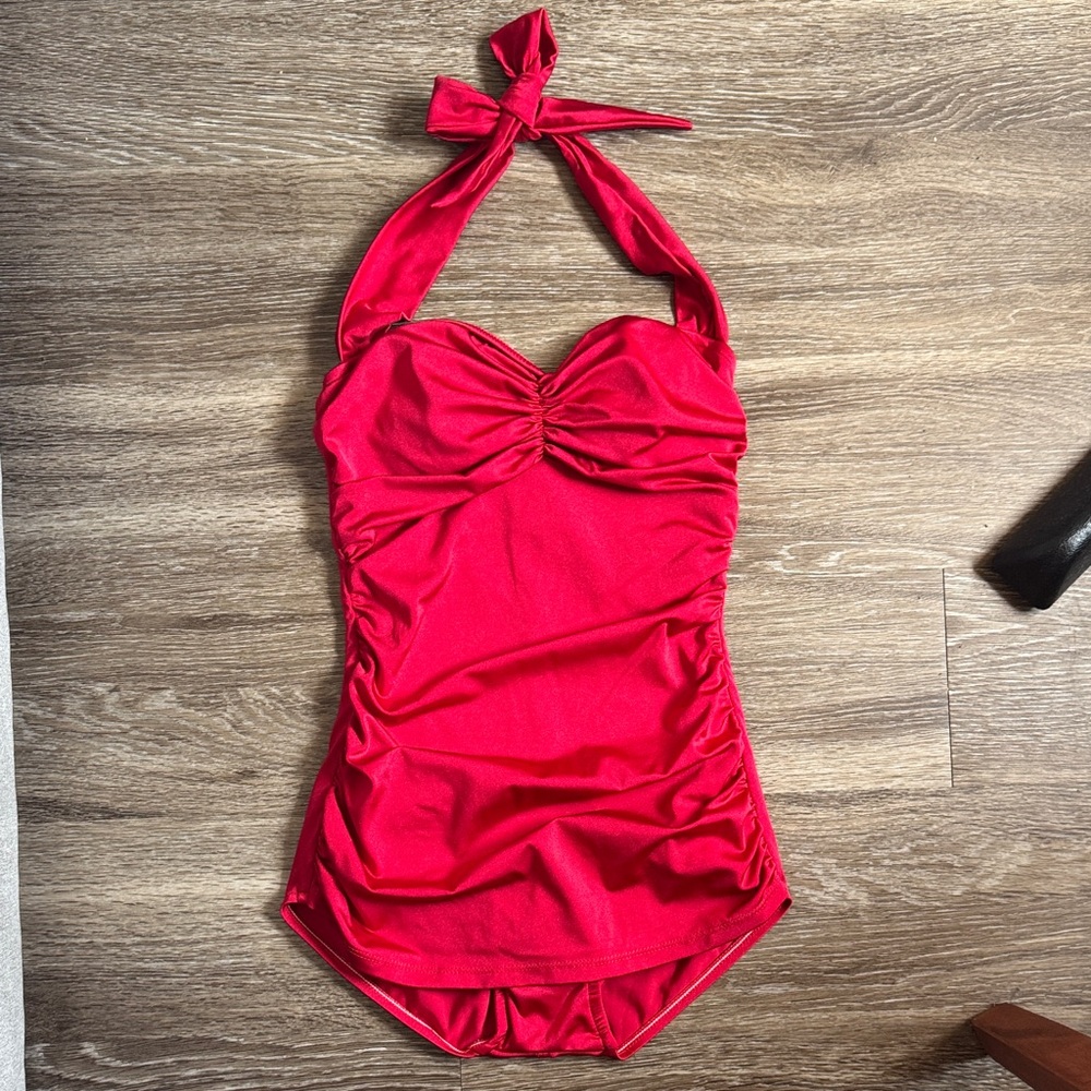 Ester Willams Pine Up Red Halter One-Piece Swimsuit